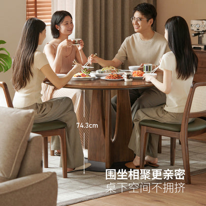 实木餐桌小户型餐厅圆桌黑胡桃木吃饭桌子简约洽谈桌