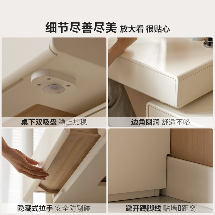 实木化妆桌卧室简约伸缩梳妆台奶油风抽屉斗柜白色梳妆桌