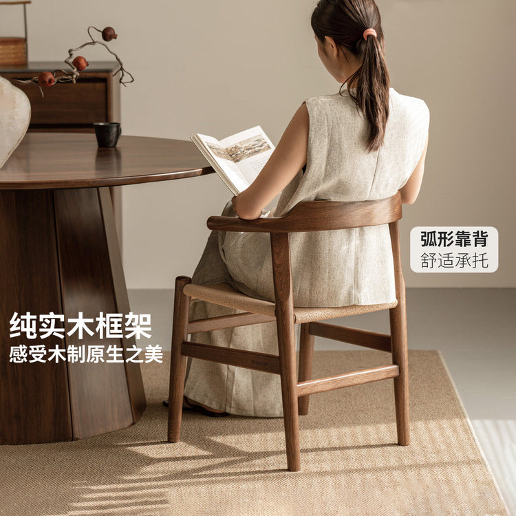 实木餐椅餐厅新中式扶手椅绳编椅休闲椅复古靠背椅子
