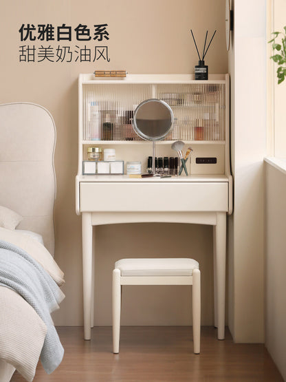 实木化妆桌卧室复古梳妆台黑色多功能化妆台置物架一体