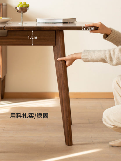 实木餐桌简约黑胡桃木伸缩靠墙长桌餐厅原木吃饭桌子