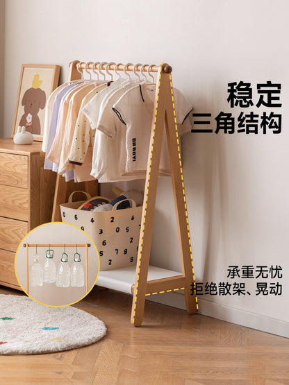 实木儿童挂衣架卧室落地收纳架简易衣服架床边衣帽架