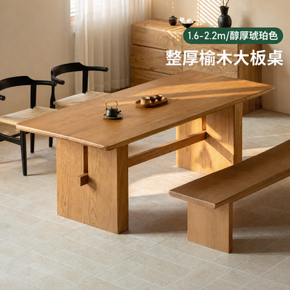 实木餐桌原木整厚大板桌侘寂风餐厅吃饭桌长桌工作台