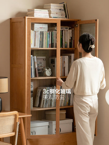 实木书柜整墙自由组合书架陈列柜展示柜复古樱桃木柜子