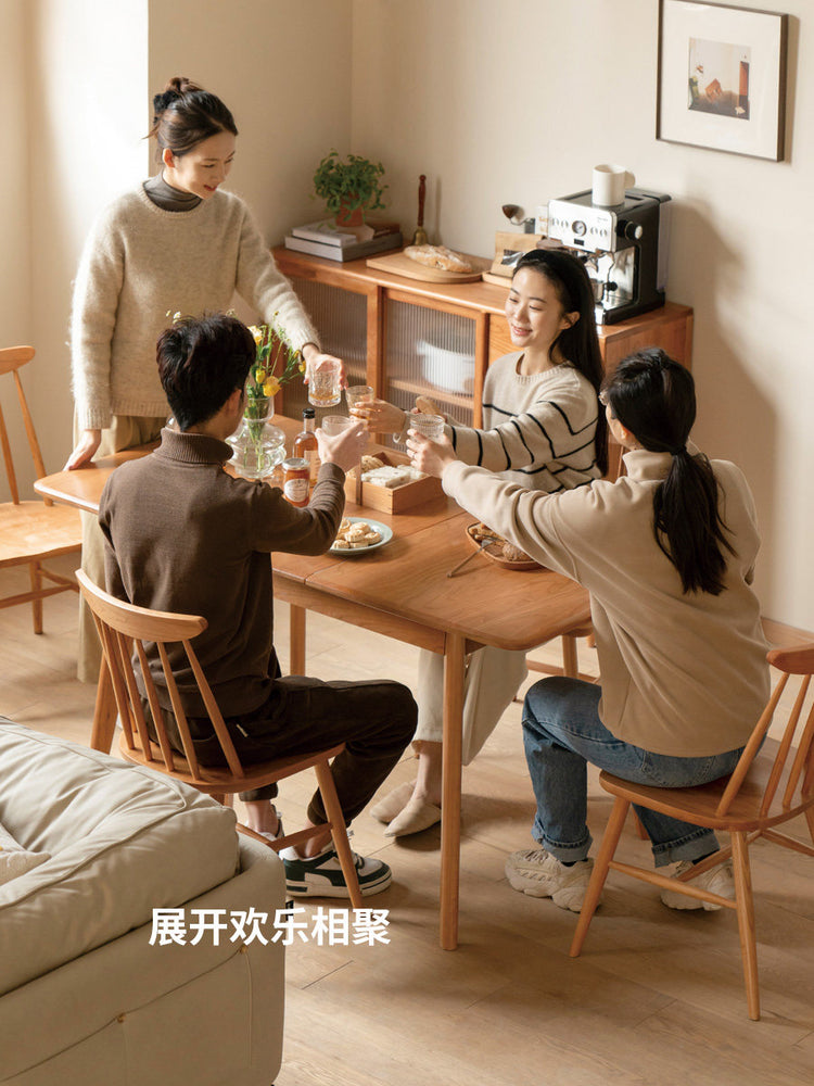 实木伸缩餐桌樱桃木饭桌中古风靠墙桌子小户型办公桌