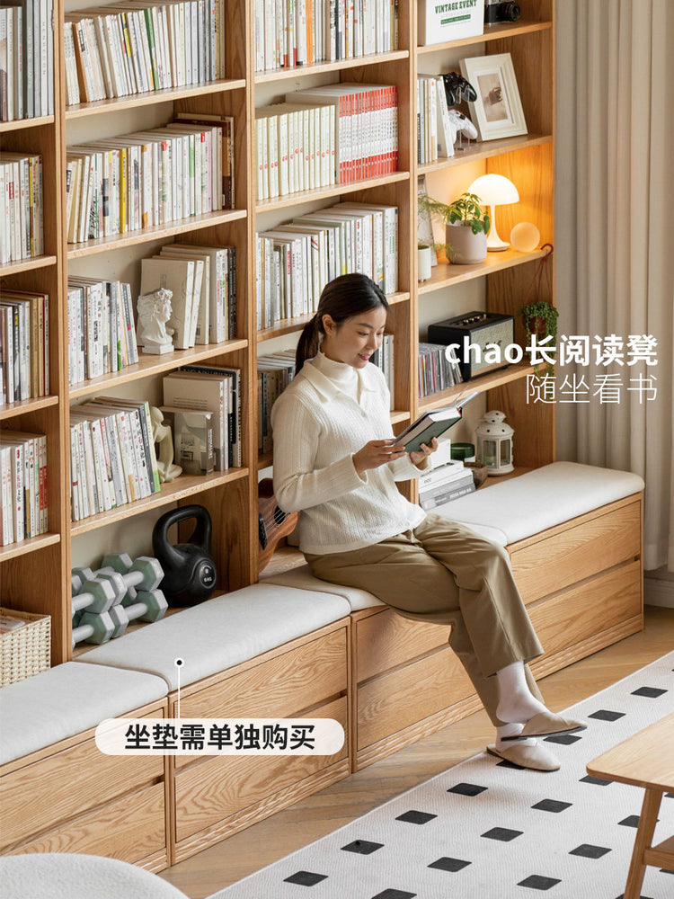 全实木满墙书柜带卡座落地组合书架一体整墙到顶展示柜