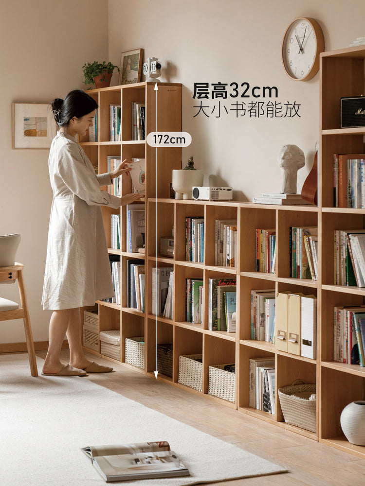 实木书架客厅展示架简约书柜自由组合格子柜榉木置物架