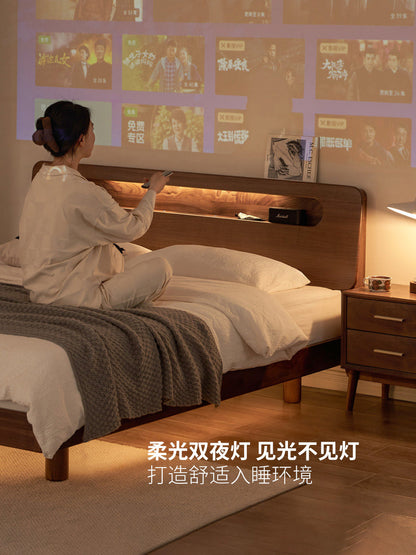 实木床黑胡桃木双人床卧室悬浮床置物多功能床夜光床