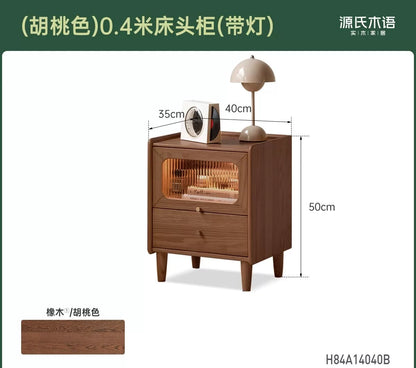 实木床头柜卧室带灯床边柜橡木原木风小柜子储物柜