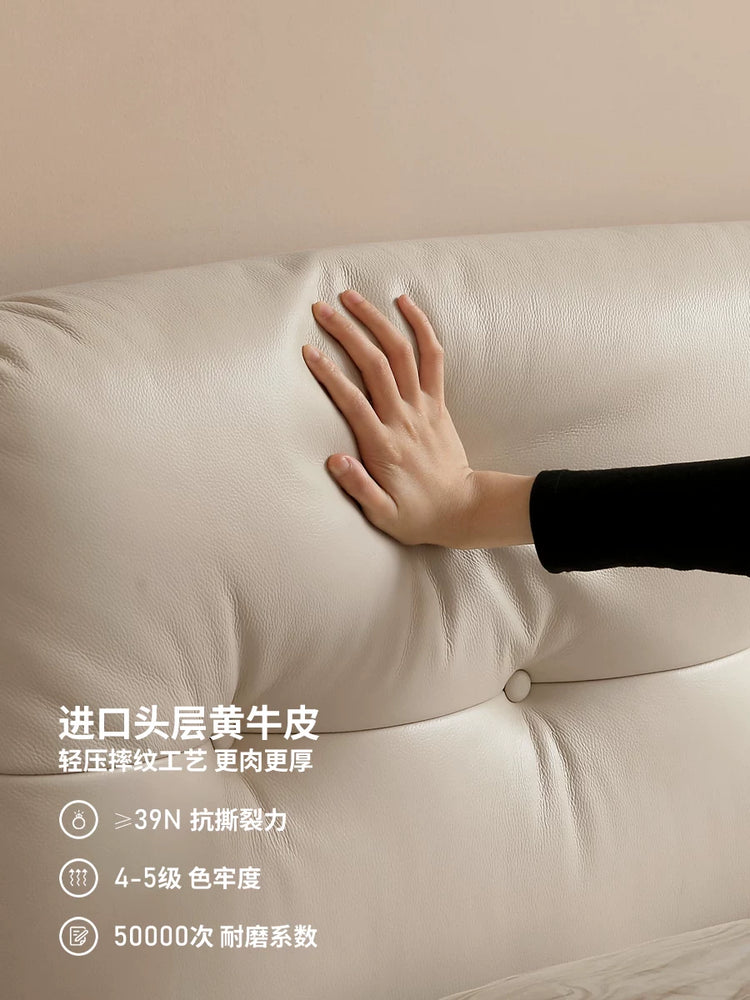 真皮床卧室法式复古软包床互不干扰云朵床1米8双人床