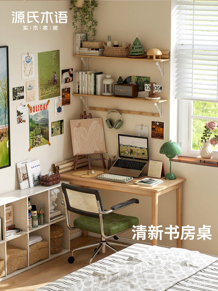 实木书桌简约小户型办公桌橡木写字桌梳妆台靠墙桌子