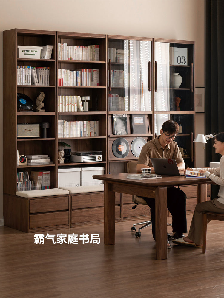 实木组合书柜黑胡桃木书房玻璃置物柜轻奢储物展示柜