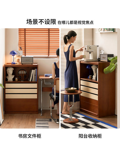 实木电视柜边柜客厅中古风展示柜落地收纳柜靠墙置物柜