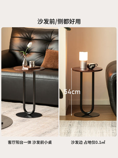 实木边几意式轻奢圆几客厅小户型沙发边桌胡桃色角几