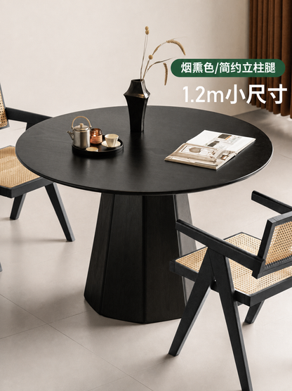 实木餐桌现代侘寂餐厅小户型圆桌白蜡木黑色吃饭桌子