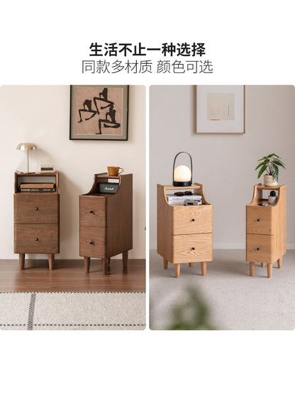 实木床头柜黑胡桃木卧室夹缝储物柜复古风床边收纳柜