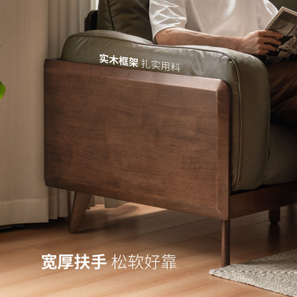 意式轻奢小户型头层牛皮实木客厅橡胶木沙发