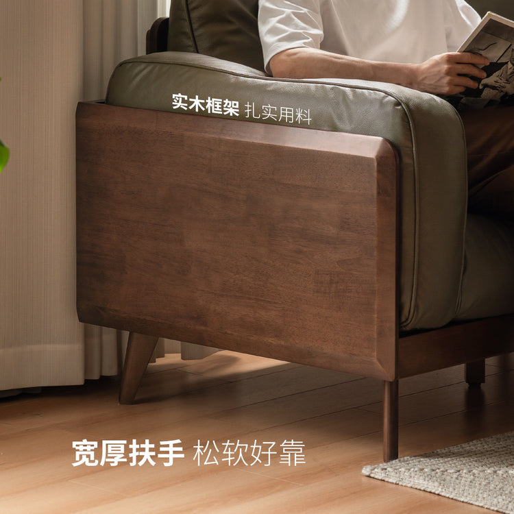 意式轻奢小户型头层牛皮实木客厅橡胶木沙发