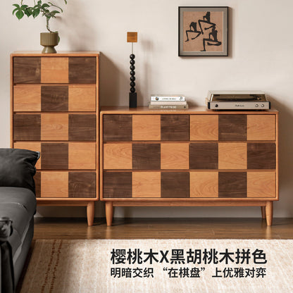 实木斗柜樱桃木边柜黑胡桃木棋盘格储物柜卧室床边抽屉柜