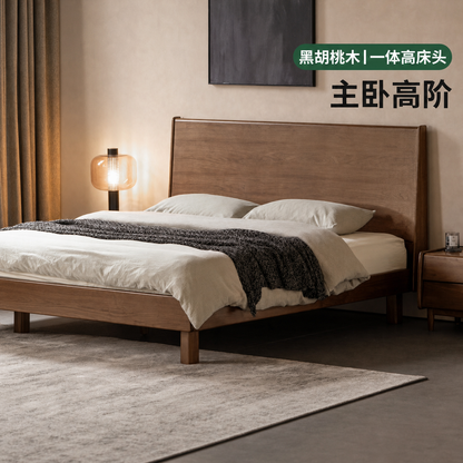 实木床意式轻奢大板床卧室黑胡桃木大床1米8双人床