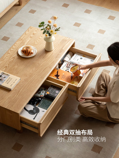 实木茶几客厅现代简约茶桌餐桌两用白蜡木骨骼线茶台