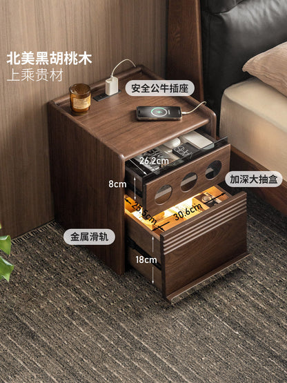 实木床头柜意式轻奢储物柜卧室黑胡桃木柜子多功能收纳柜