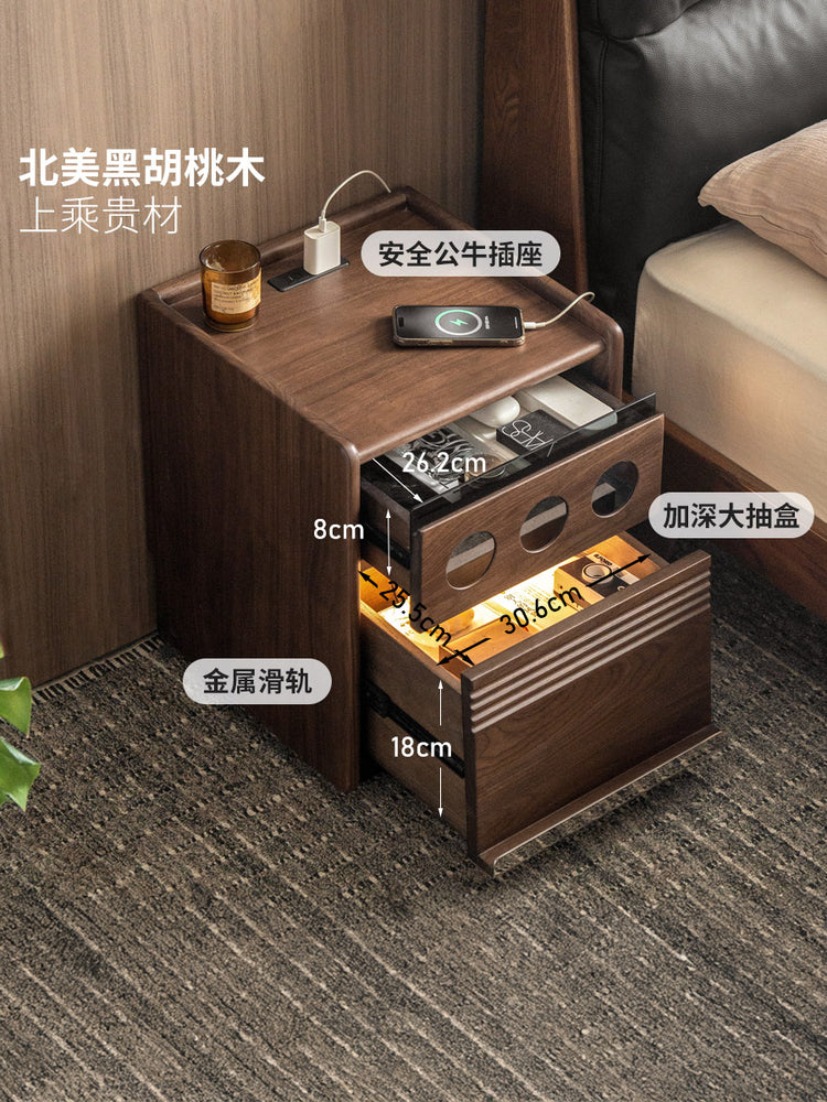 实木床头柜意式轻奢储物柜卧室黑胡桃木柜子多功能收纳柜