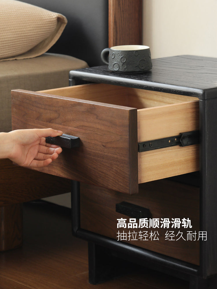 实木床头柜意式轻奢床头抽屉柜卧室黑胡桃木收纳储物柜