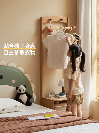 实木儿童衣帽架落地挂衣架小型衣服收纳架卧室床头柜