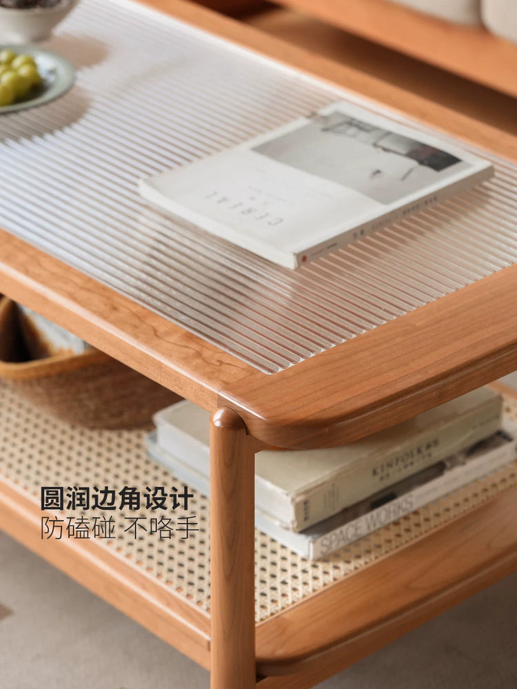 实木茶几复古樱桃木客厅玻璃茶台现代简约小户型原木茶桌