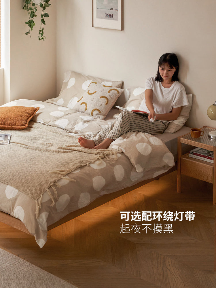实木床橡木无床头榻榻米主卧齐边悬浮床简约小户型双人床