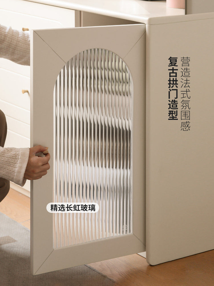 实木梳妆台斗柜一体主卧法式奶油风伸缩化妆桌白色化妆台