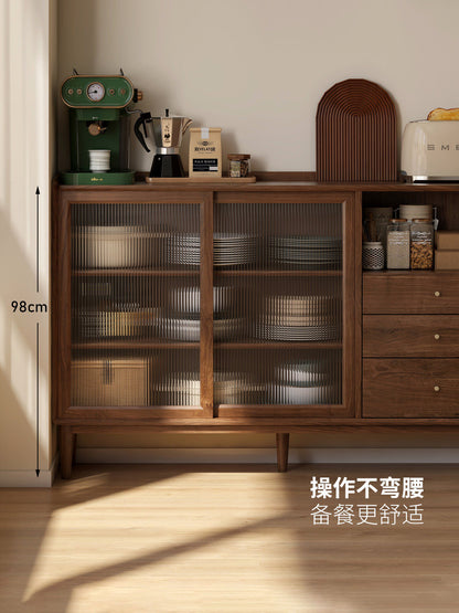 实木餐边柜黑胡桃木餐厅现代简约玻璃柜小户型储物柜