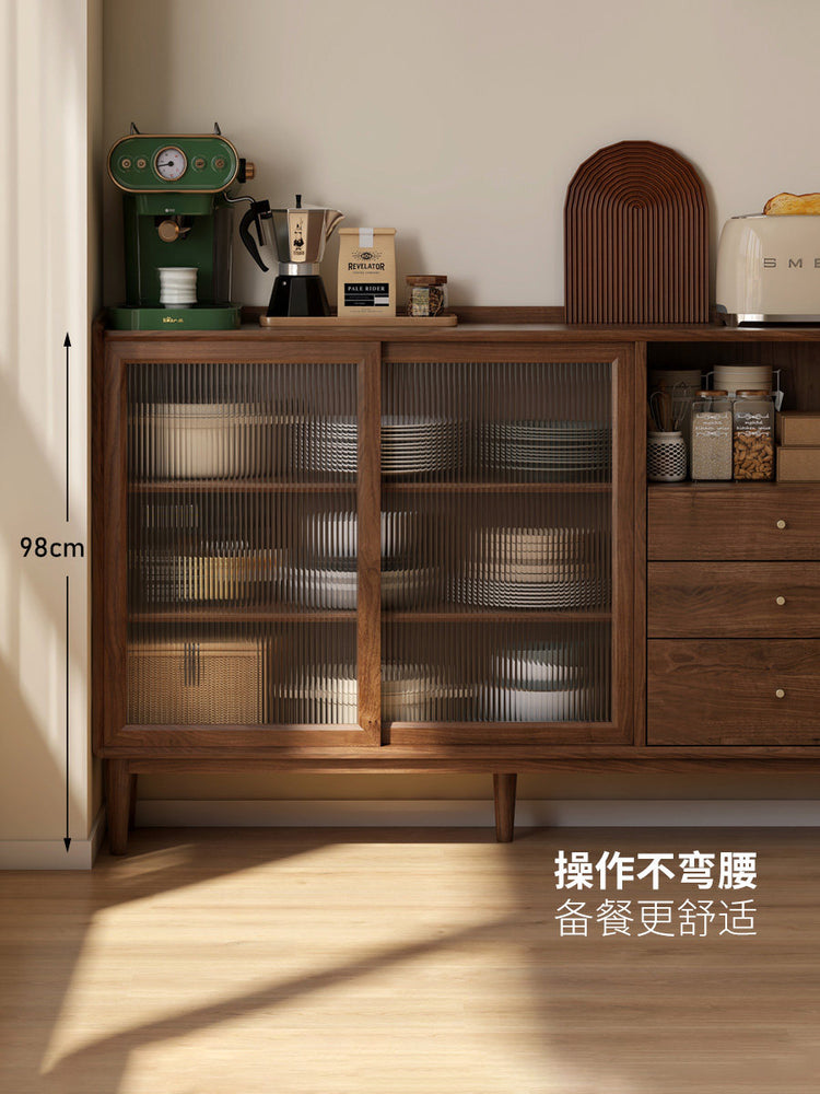 实木餐边柜黑胡桃木餐厅现代简约玻璃柜小户型储物柜