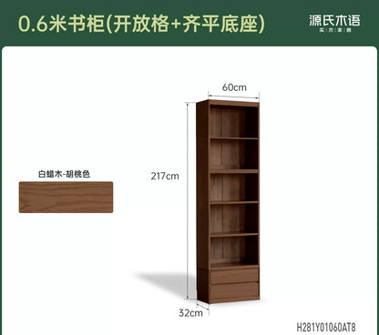 实木书柜一体整墙书房橡木卡座储物柜胡桃色落地书架