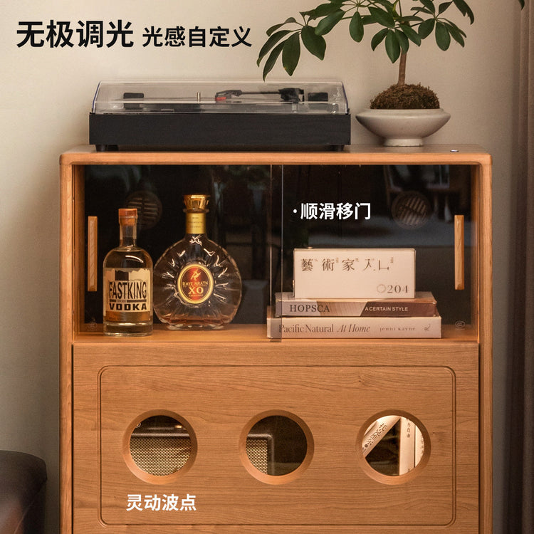 实木边柜客厅复古沙发旁展示柜小户型樱桃木收纳立柜
