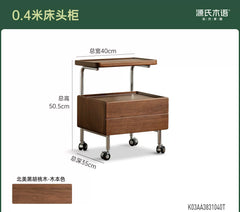 实木床头柜现代简约可移动储物柜卧室黑胡桃木边几