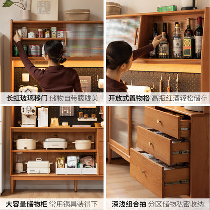 实木餐边柜一体高柜樱桃木洞洞板置物柜北欧多功能储物柜