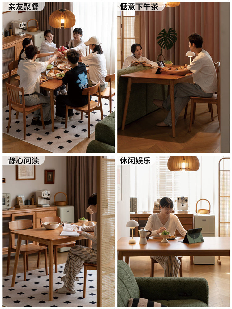 实木餐桌樱桃木中古风餐厅吃饭桌简约原木长方形桌子