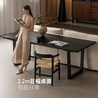 实木餐桌白蜡木原木饭桌黑色自然边大板桌侘寂风办公桌子