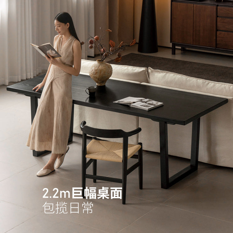 实木餐桌白蜡木原木饭桌黑色自然边大板桌侘寂风办公桌子