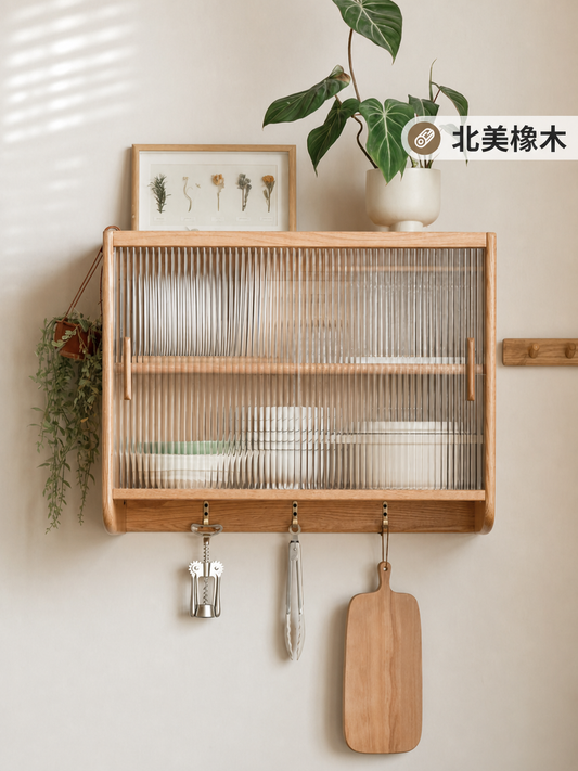 实木吊柜壁挂餐边柜日式简约储物柜橡木橱柜餐厅壁橱