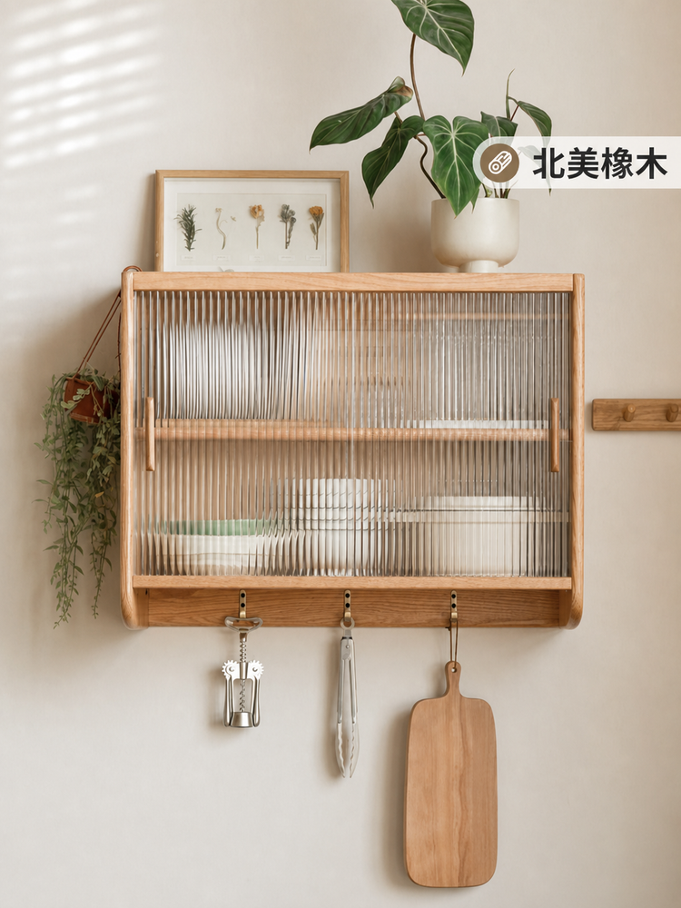 实木吊柜壁挂餐边柜日式简约储物柜橡木橱柜餐厅壁橱