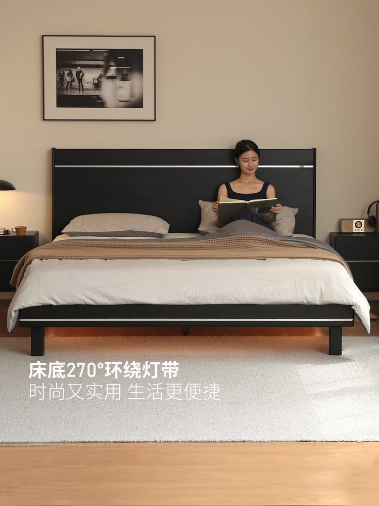 实木床极简包豪斯大板床卧室加高床头双人床黑色大床