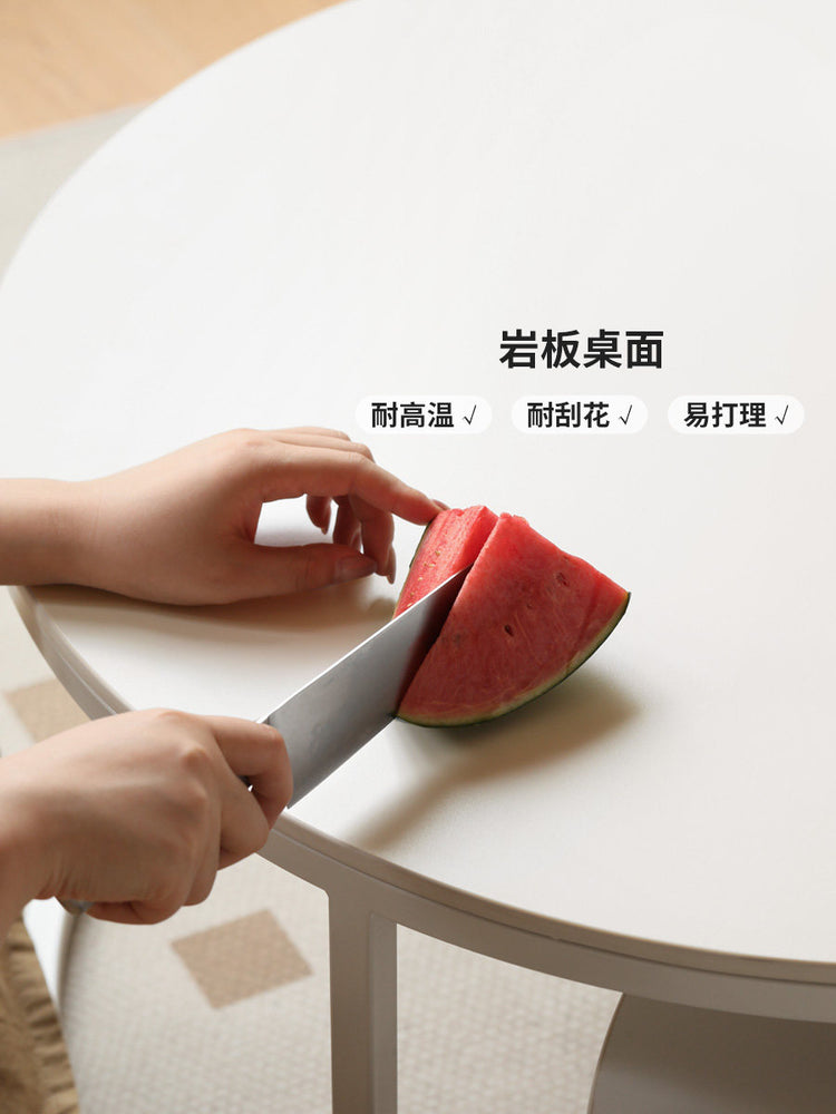 实木茶几客厅白色奶油风茶台小户型圆形简约组合茶桌