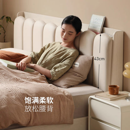 实木软包床卧室简约白色科技布琴键双人大床