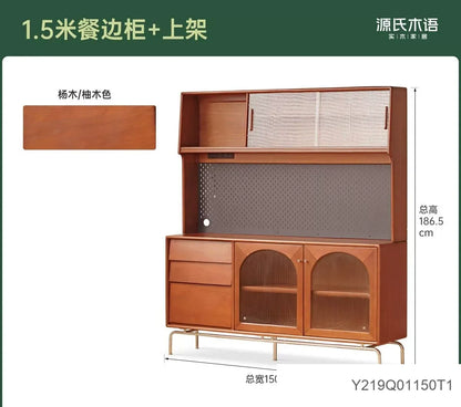 实木中古餐边柜法式复古玻璃柜子餐厅靠墙收纳储物柜