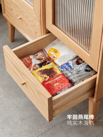 实木客厅边柜现代简约橡木置物柜北欧小户型墙角收纳窄柜