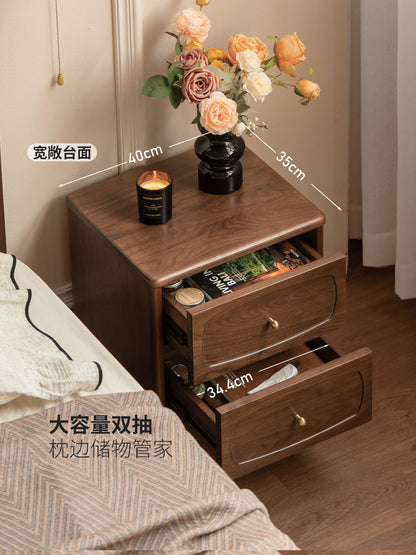 实木床头柜法式复古储物柜卧室黑胡桃木收纳柜小柜子