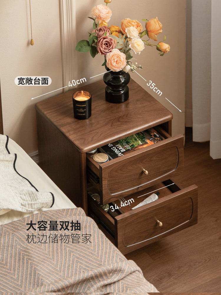 实木床头柜法式复古储物柜卧室黑胡桃木收纳柜小柜子